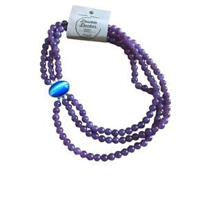 Vintage Purple Jade Gemstone Multistrand Necklace Blue Cateye Moonstone Clasp